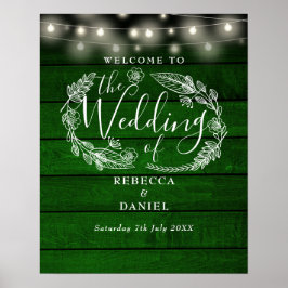 Póster Signo de bienvenida de Boda de Green Rustic String