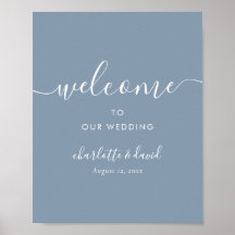 Signo de bienvenida de Boda de guión azul turbio e
