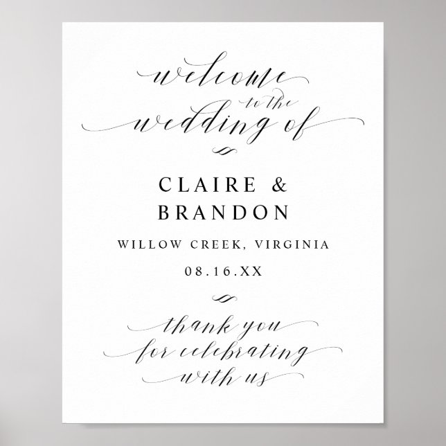 Póster Signo de bienvenida de Boda de guión de caligrafía (Frente)