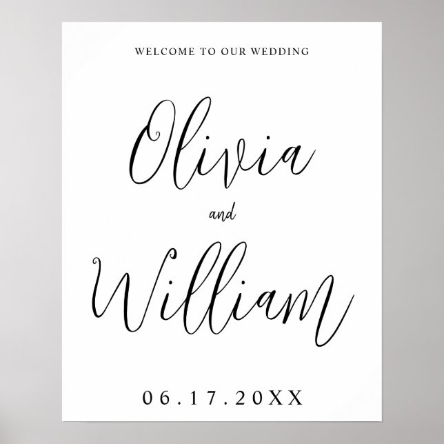 Póster Signo de bienvenida de Boda de guión de caligrafía (Frente)