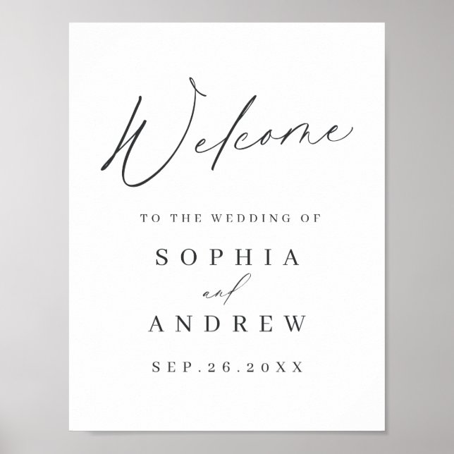 Póster signo de bienvenida de boda de guión moderno minim (Frente)