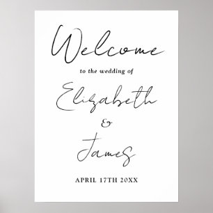 Póster Signo de bienvenida de Boda de guiones blancos y n