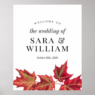 Póster Signo de bienvenida de Boda de hojas de otoño