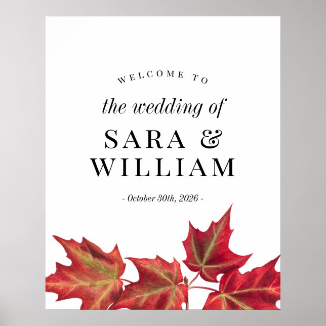 Póster Signo de bienvenida de Boda de hojas de otoño (Frente)