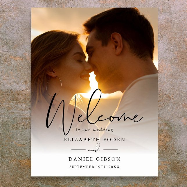 Póster Signo de bienvenida de Boda de imágenes con guión  (Elegant Script Photo Wedding Welcome Sign)