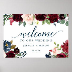 Póster Signo de bienvenida de Boda de la Marina Borgoña B