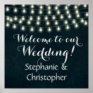 Póster Signo de bienvenida de Boda de las luces de cadena