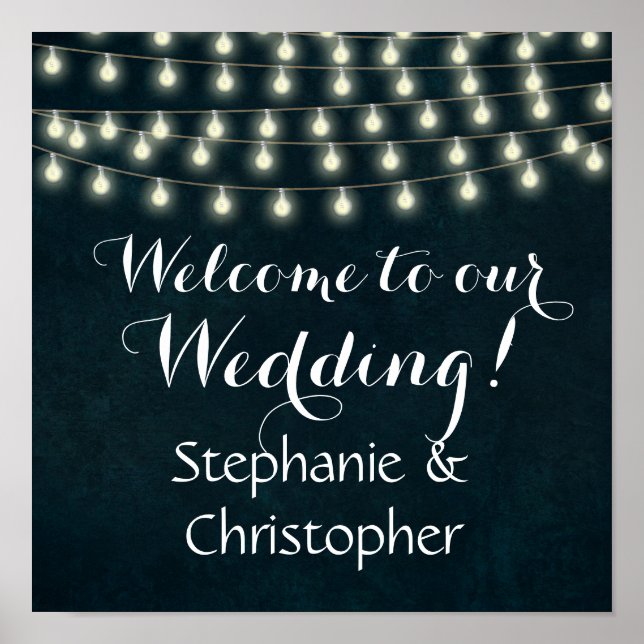 Póster Signo de bienvenida de Boda de las luces de cadena (Frente)