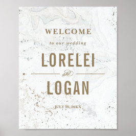 Póster Signo de bienvenida de Boda de mármol moderno | Ne