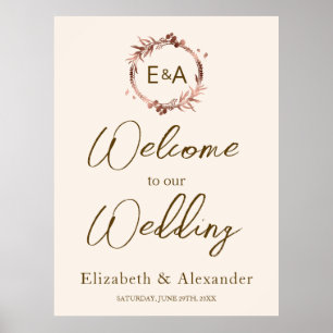 Póster Signo de bienvenida de Boda de monograma para espu