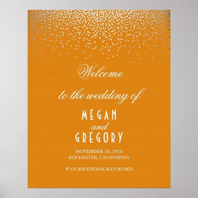 Póster Signo de bienvenida de Boda de Naranja de Confetti (Frente)