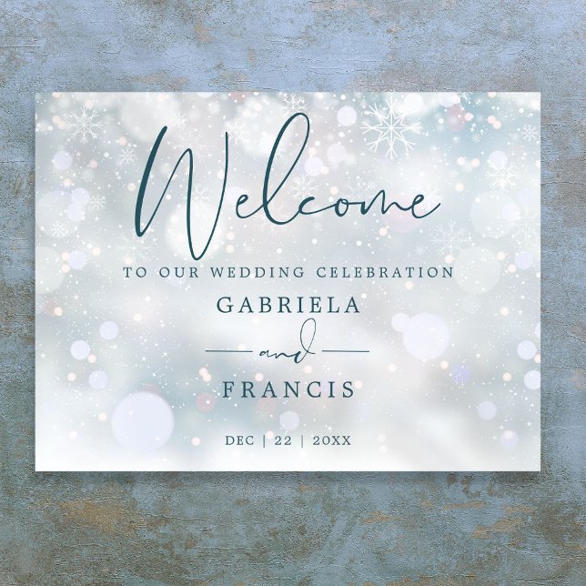 Póster Signo de bienvenida de Boda de nieve Winter Wonder (Winter Wonderland Snow Wedding Welcome Sign)
