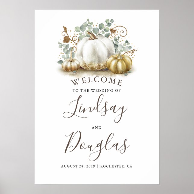 Póster Signo de bienvenida de Boda de Oro y Calabazas Bla (Frente)