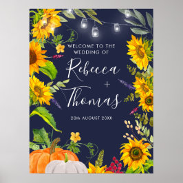 Póster Signo de bienvenida de Boda de otoño de girasol rú
