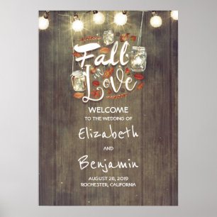 Póster Signo de bienvenida de boda de otoño rústica