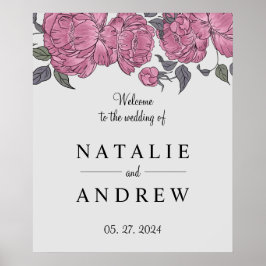 Póster Signo de bienvenida de Boda de Peonies