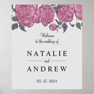 Póster Signo de bienvenida de Boda de Peonies