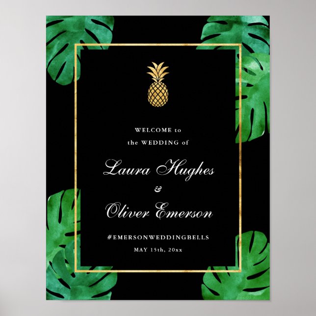 Póster Signo de bienvenida de Boda de piña tropical moder (Frente)