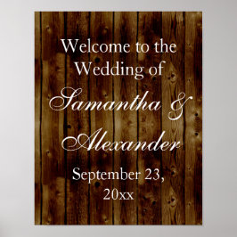 Póster Signo de bienvenida de Boda de Plano de Madera Osc