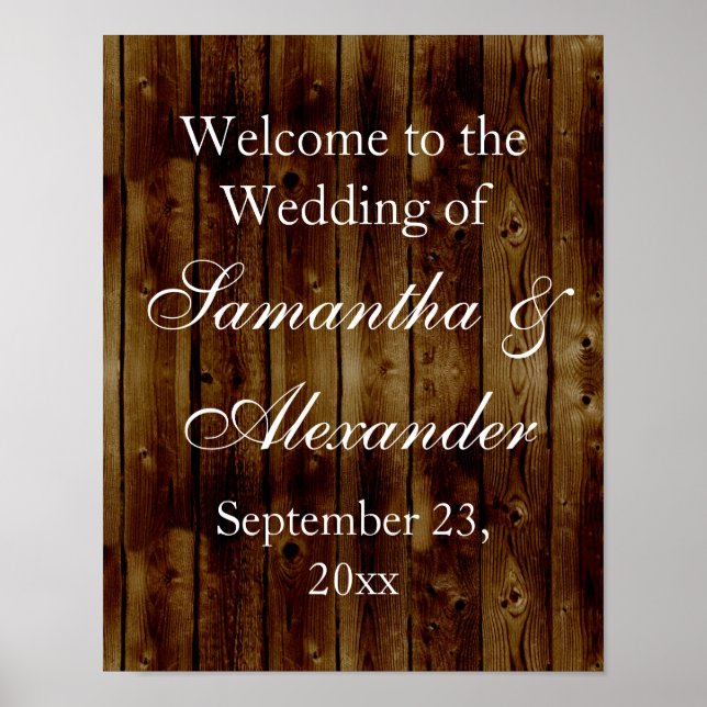 Póster Signo de bienvenida de Boda de Plano de Madera Osc (Frente)