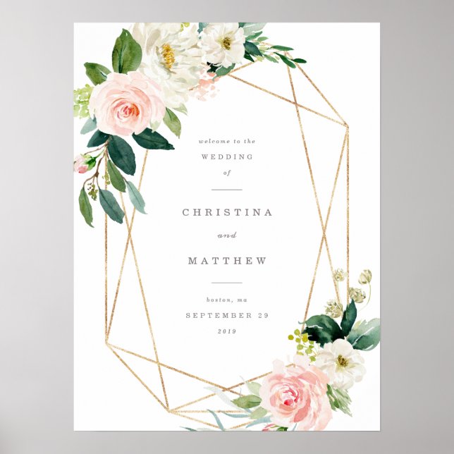 Póster Signo de bienvenida de Boda de primavera geométric (Frente)