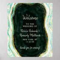 Signo de bienvenida de Boda de rock verde y oro ve