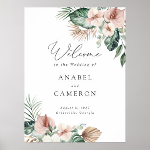 Póster Signo de bienvenida de Boda de Rubor con flores de