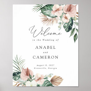 Póster Signo de bienvenida de Boda de Rubor con flores de