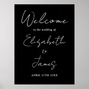 Póster Signo de bienvenida de Boda de script de Moda blan