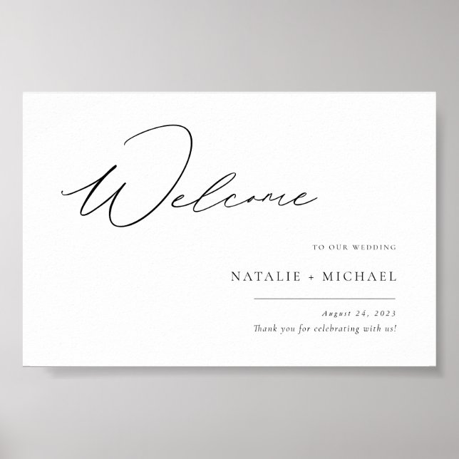 Póster Signo de bienvenida de Boda de script elegante y m (Frente)