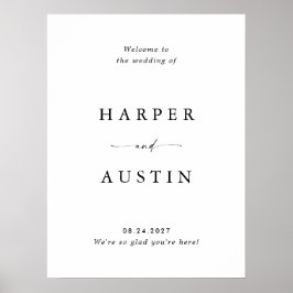 Póster Signo de bienvenida de Boda de script mínimo moder