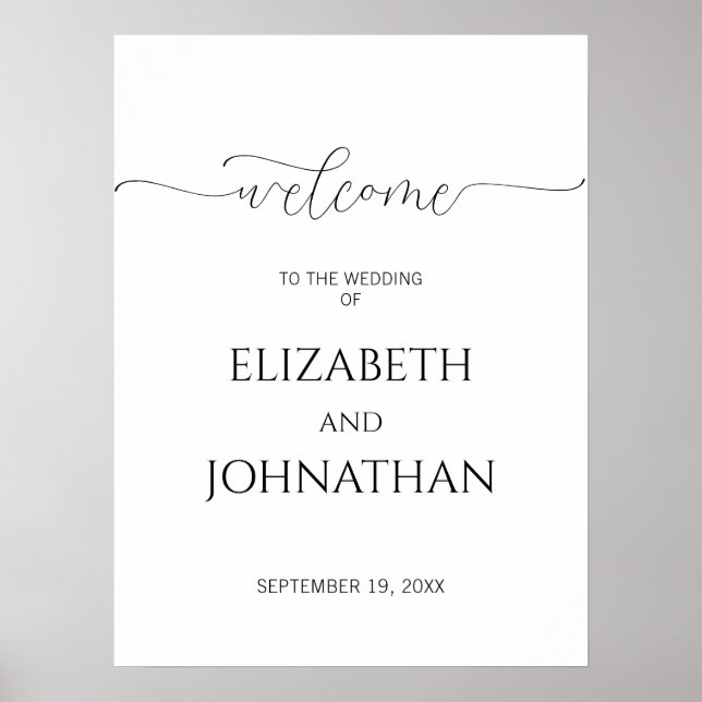 Póster Signo de bienvenida de Boda de script mínimo simpl (Frente)
