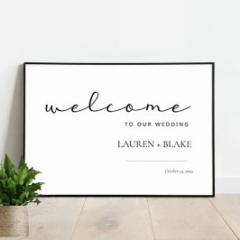 Póster Signo de bienvenida de Boda de script moderno
