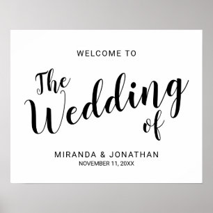 Póster Signo de bienvenida de Boda de script moderno