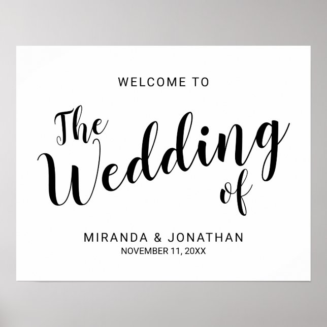 Póster Signo de bienvenida de Boda de script moderno (Frente)
