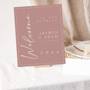Póster Signo de bienvenida de Boda de script rosado con p