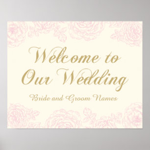 Póster Signo de bienvenida de boda Diseño Rosa floral