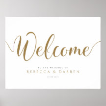 Signo de bienvenida de Boda dorado personalizado