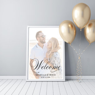 Póster Signo de bienvenida de boda Elegant Script Photo