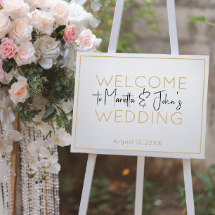 Póster Signo de bienvenida de Boda Elegante de Oro Blanco