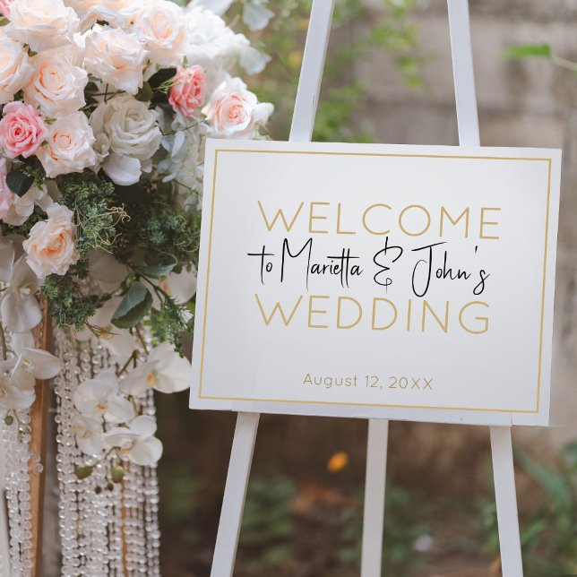 Póster Signo de bienvenida de Boda Elegante de Oro Blanco (Subido por el creador)