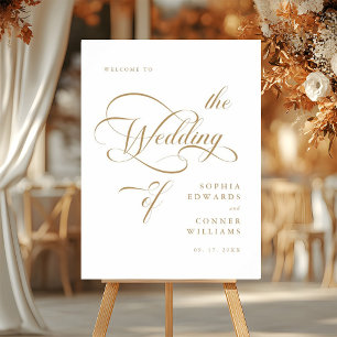Póster Signo de bienvenida de Boda elegante Gold