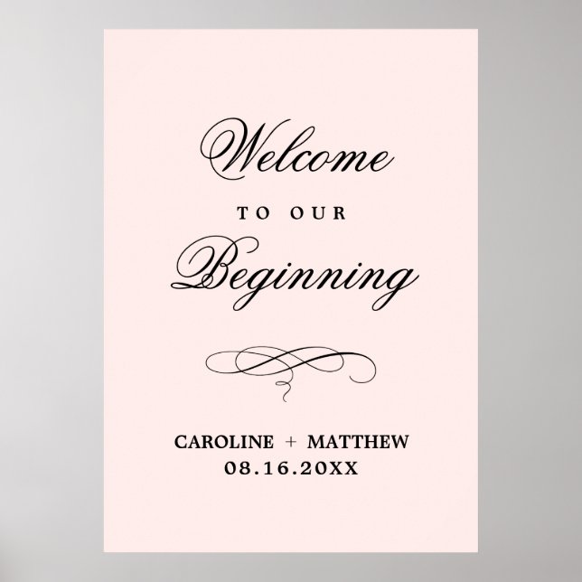 Póster Signo de bienvenida de boda | Elegante Rubor Pink  (Frente)