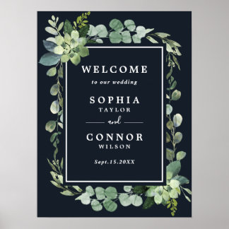 Póster Signo de bienvenida de Boda exitoso azul de la Mar