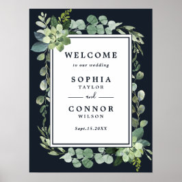 Póster Signo de bienvenida de Boda exitoso azul de la Mar