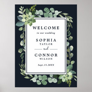 Póster Signo de bienvenida de Boda exitoso azul de la Mar