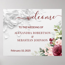 Póster Signo de bienvenida de Boda floral