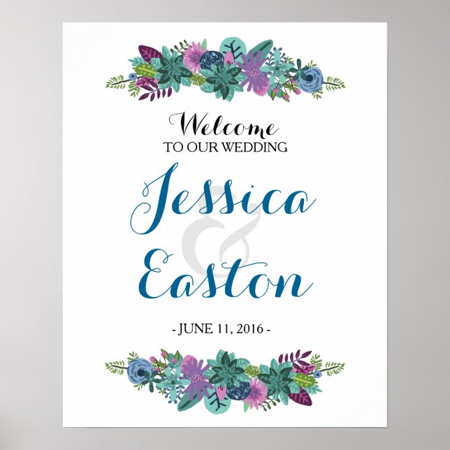 Póster Signo de bienvenida de Boda floral 16x20 (Frente)