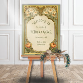 Póster Signo de bienvenida de Boda floral Art Nouveau