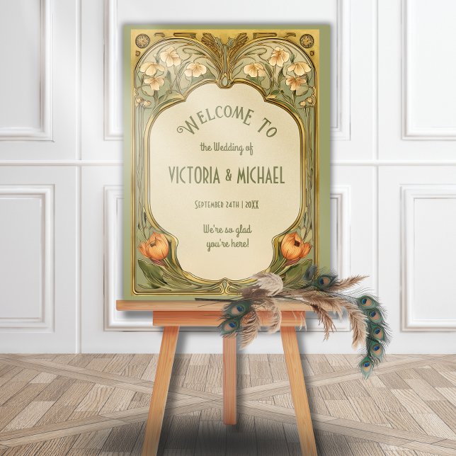 Póster Signo de bienvenida de Boda floral Art Nouveau (Subido por el creador)